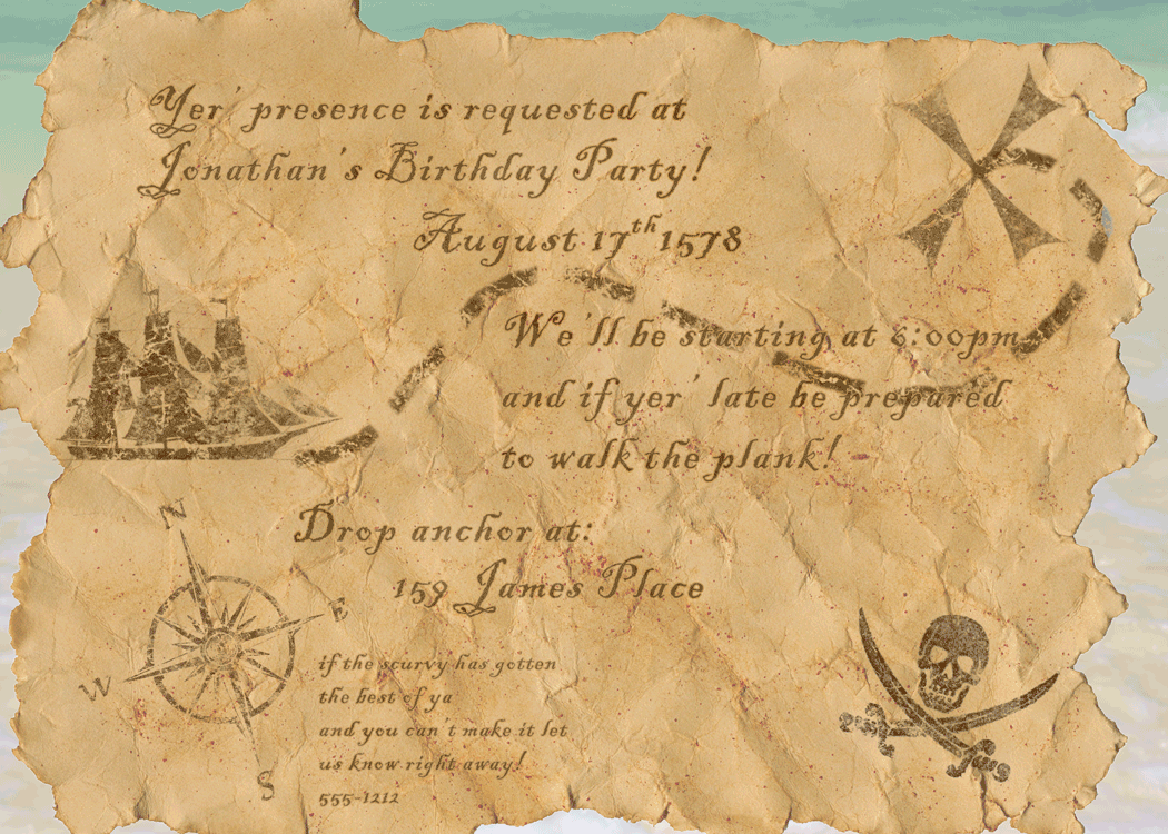 Приглашение на пиратский день рождения ребенка в пиратском стиле своими руками текст
